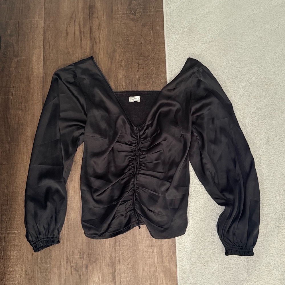 Abercrombie & Fitch Black Smocked Square-Neck Blouse
